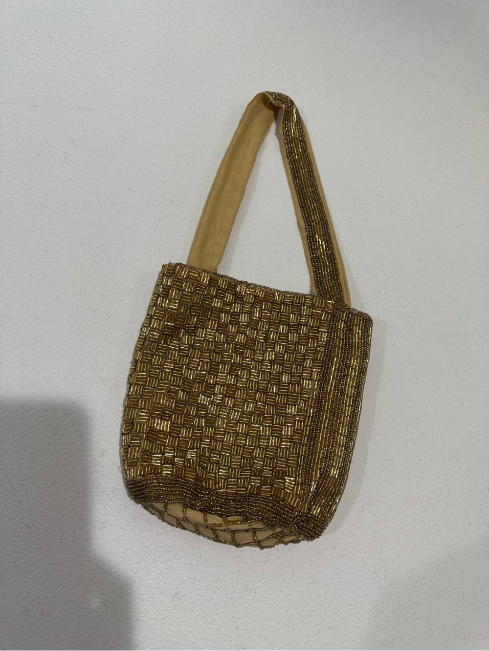 Zara Gold Sequin Mini Bucket Bag Beaded Evening Crossbody Purse - Picture 2 of 7